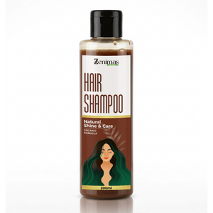 Zenimas hair shampoo bottle with a woman's face on the label against a white background